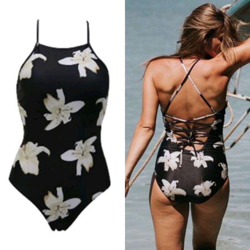 NWOT Black & White Floral One Piece Bathing Suit